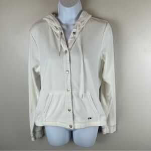 Vintage Tommy Hilfiger Hooded Cardigan Womens Large White Terry Cloth Y2K Snap‎